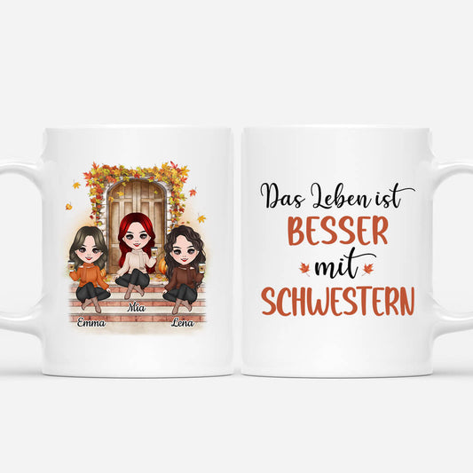 1223MGE1 Personalisierte Geschenke Tasse Schwestern Herbst