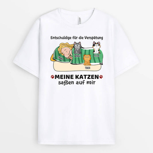 1304AGE1 personalisiertes ich bin spat meine katze sass auf mir t shirt