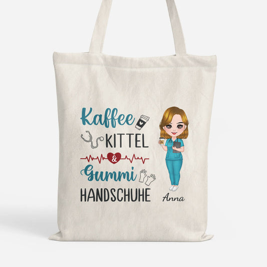 1305BGE1 personalisierte kaffee kittel und gummihandschuhe pflegekraft tragetasche