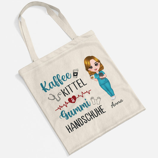 1305BGE2 personalisierte kaffee kittel und gummihandschuhe pflegekraft tragetasche