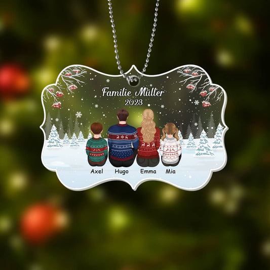 1412OGE2 personalisiertes familienruckenansicht im schnee weihnachten ornament