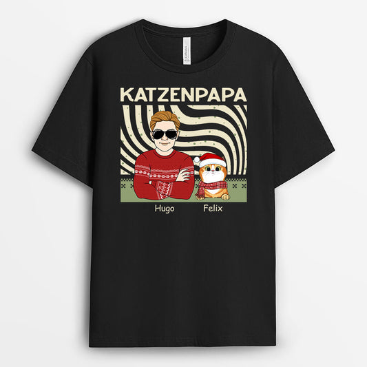 1413AGE1 personalisiertes cooler katzenpapa weihnachten t shirt