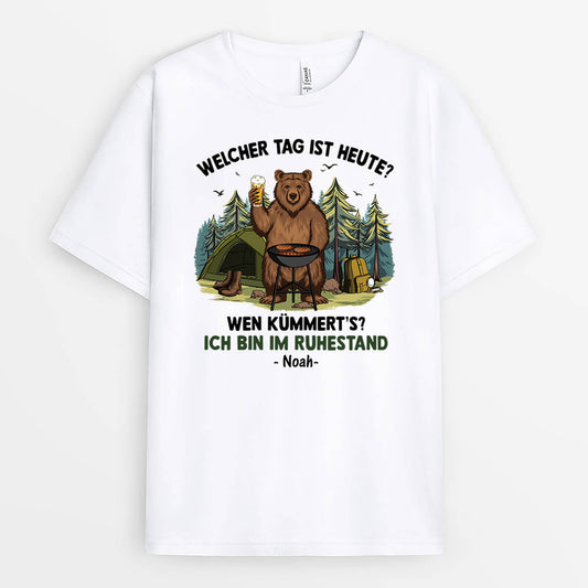 1693AGE2 personalisiertes welcher tag ist heute wen interessiert_s ich bin im ruhestand t shirt