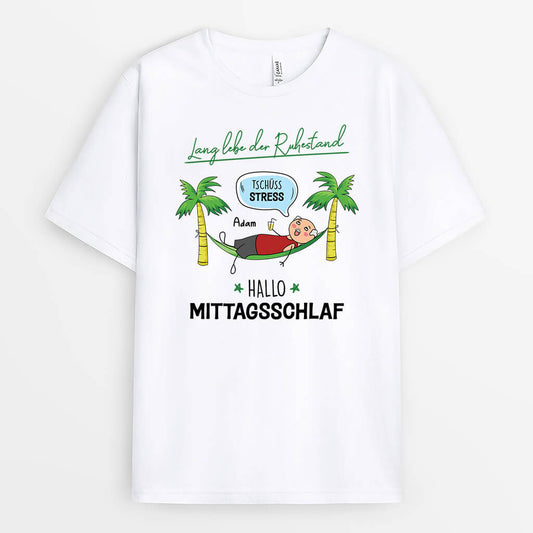 2539AGE1 personalisiertes lang lebe der ruhestand tschuss stress hallo mittagsschlaf manner t shirt