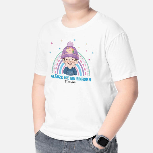2638AGE2 glanze wie ein einhorn perosnalisiertes t shirt fur kinder