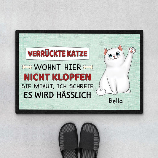 2642DGE1 verruckte katzen wohnen hier personalisierte fussmatte fur katzenbeliebhaber
