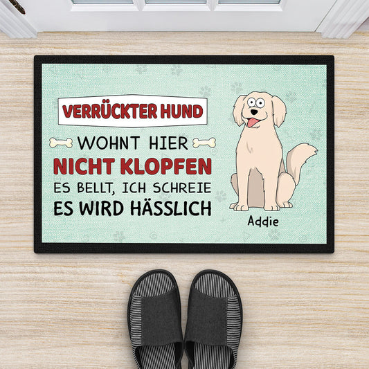 2642DGE2 verruckte hunde wohnen hier personalisierte fussmatte fur hundebeliebhaber