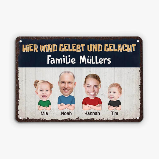 2647EGE2 hier wird gelebt und gelacht personalisieretes turschild fur die familie