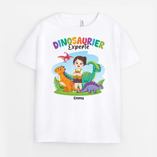 2675AGE1 dinosaurier experte personalisiertes t shirt fur kinder