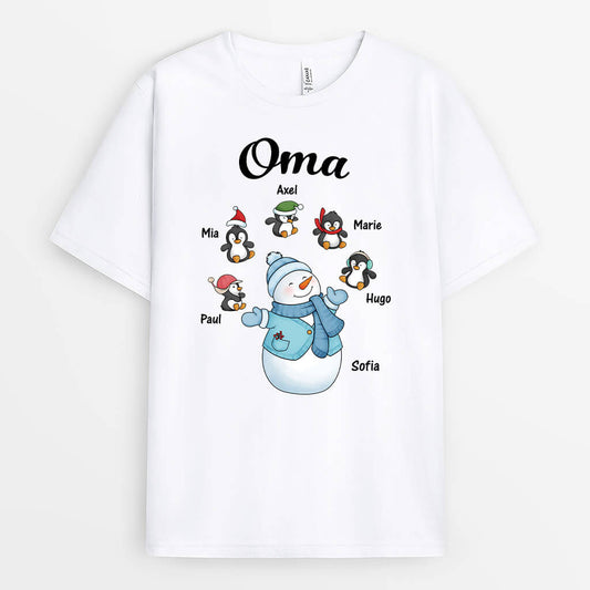 3039AGE1 omas mama schneemann personalisiertes t shirt fur damen zu weihnachten