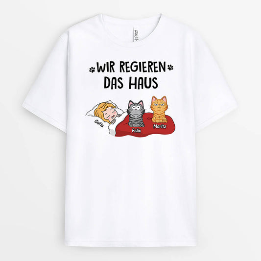 3195AGE1 wir regieren das haus personalisiertes t shirt fur katzenliebhaber