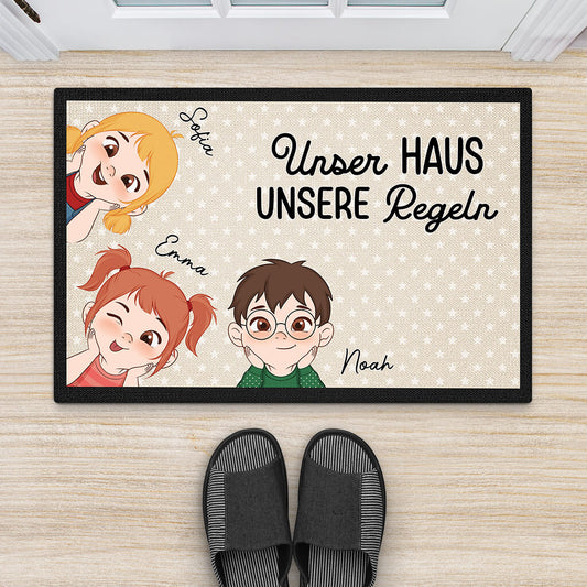 3258DGE2 unser haus unsere regeln personalisiertes t shirt fur die familie mit kindern