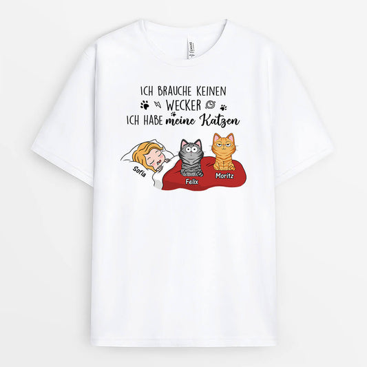 3376AGE1 ich brauche keinen wecker personalisiertes t shirt fur katzenliebhaber
