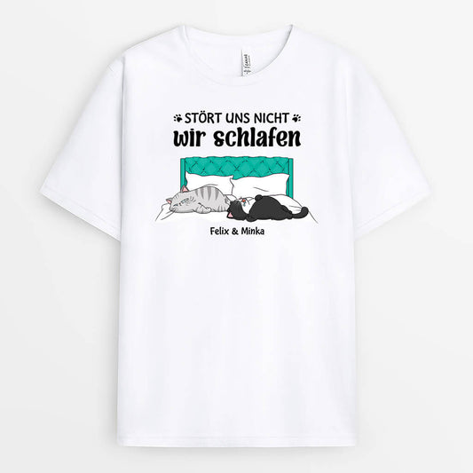 3398AGE1 stort uns nicht wir schlafen personalisiertes t shirt fur katzenliebhaber