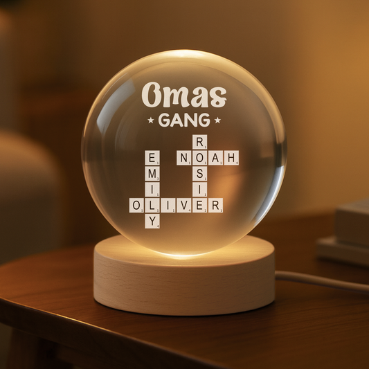 3402LGE1 omas gang personalisiertes kreuzwortratsel geschenk kristallkugel oma mama 3402lsf5i