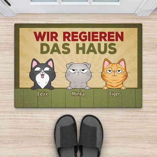 3408DGE2 wir regieren das haus personalisierte fussmatte fur tierliebhaber im retro stil