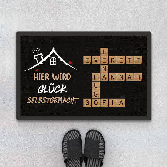 3429DGE1 hier wird gluck selbstgemacht personalisierte fussmatte fur die familie