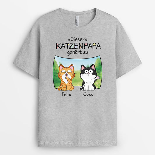 3437AGE2 diese katzenmama gehort zu personalisiertes t shirt fur katzenliebhaber im stil von crayon mit hintergrund aus gras und baumen