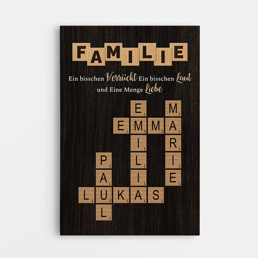 3446CGE1 familie ein bisschen verruckt ein bisschen laut und eine menge liebe kreuzwortratsel personalisierte leinwand fur die familie