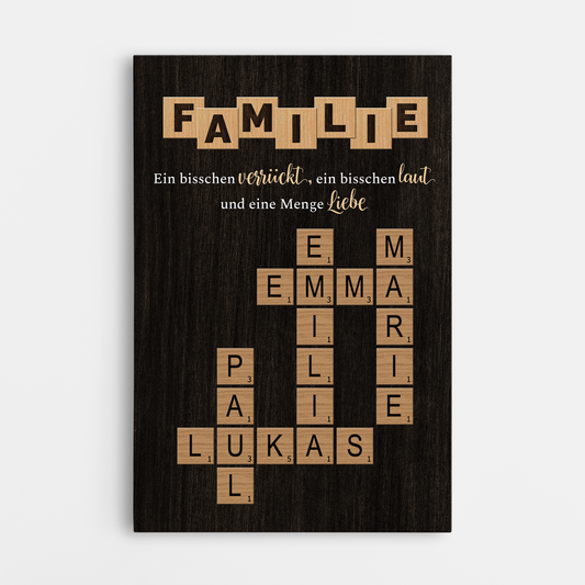 3446CGE1 familie ein bisschen verruckt ein bisschen laut und eine menge liebe kreuzwortratsel personalisierte leinwand fur die familie