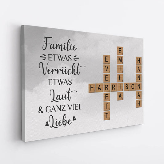 3455CGE2 familie ein bisschen verruckt ein bisschen laut und eine menge liebe kreuzwortratsel personalisierte leinwand fur die familie mit himmelshintergrund