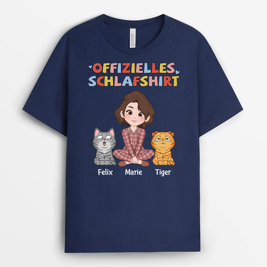 3476AGE1 offizielles schlafshirt personalisiertes t shirt fur katzenliebhaberin mit verspielten katzen