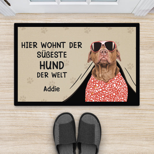 3542DGE2 hier wohnt der susseste hund der welt personalisierte fussmatte fur hundeliebhaber