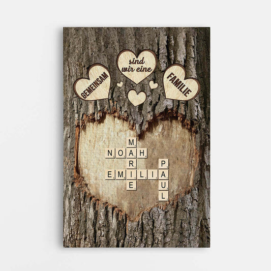 3554CGE1 gemeinsam sind wir eine familie kreuzwortratsel stamm und herz personalisierte leinwand fur die familie