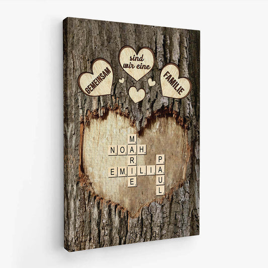3554CGE2 gemeinsam sind wir eine familie kreuzwortratsel stamm und herz personalisierte leinwand fur die familie