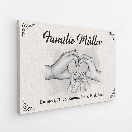 3569CGE2 die familie die hande der familie formen ein herz personalisierte leinwand fur die familie