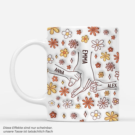 3637MGE1 mama und kinder hand in hand herbstblumenmuster personalisierte tasse mit 3d inflated effekt fur mamas