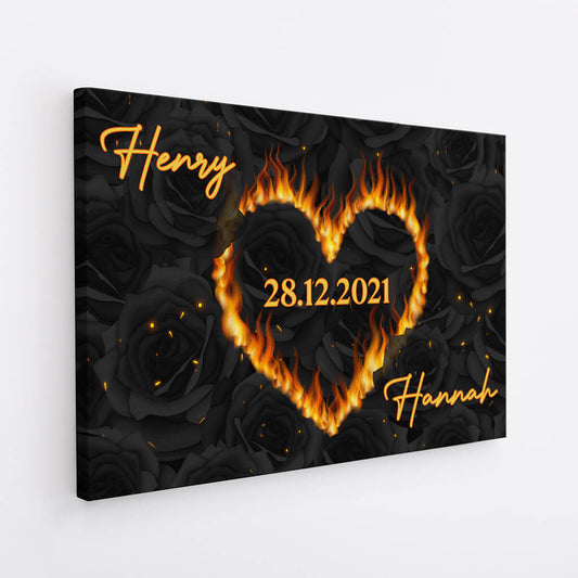 3690CGE2 brennendes herz personalisierte leinwand fur paare