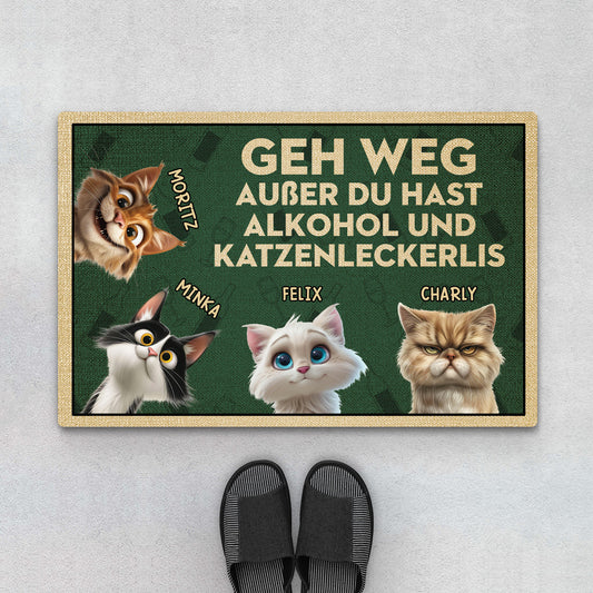 3871DGE1 lustiger spruch uber alkohol und katzenleckerlis personalisierte fussmatte fur katzenbesitzer 3871DTT5C