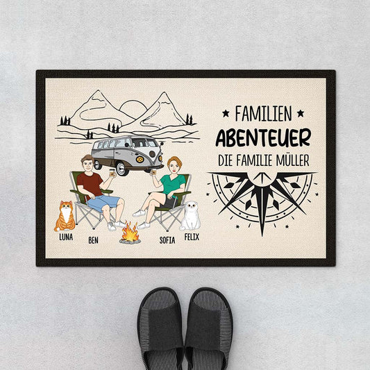 4016DGE1 familienabenteuer personalisierte fussmatte familie mit katze 4016D8L8D