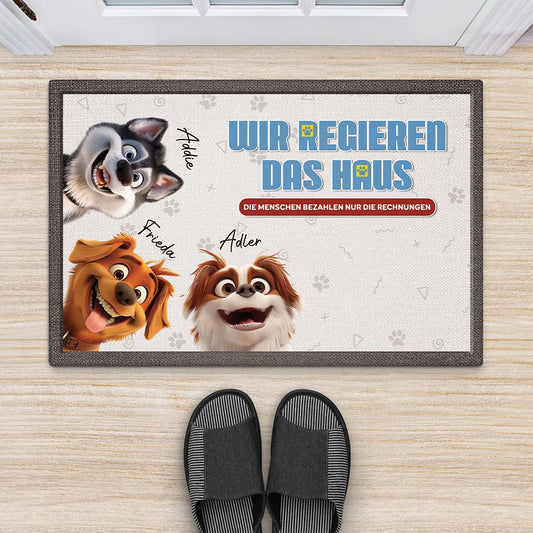 4066DGE2 wir regieren das haus cartoon lustige fussmatte hunde personalisiert_ 4066D9T5C