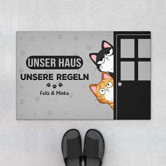 4208DGE1 unser haus unsere regeln fussmatte personalisiert katze_ 4208D5M8D