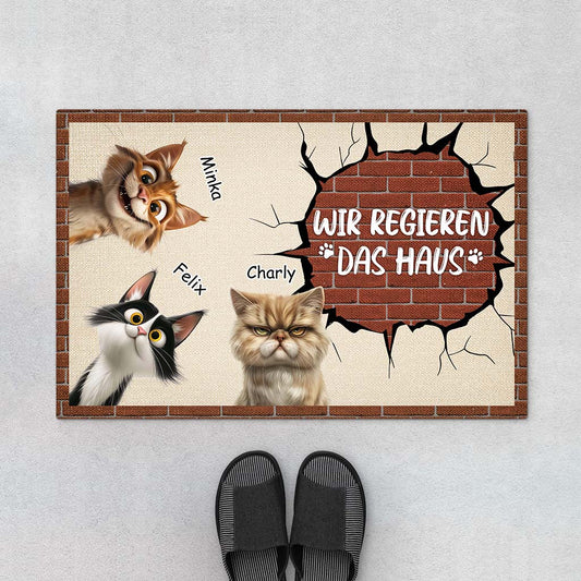 4264DGE1 wir regieren das haus katzen cartoon fussmatte personalisiert katze_ 4264DTT5D