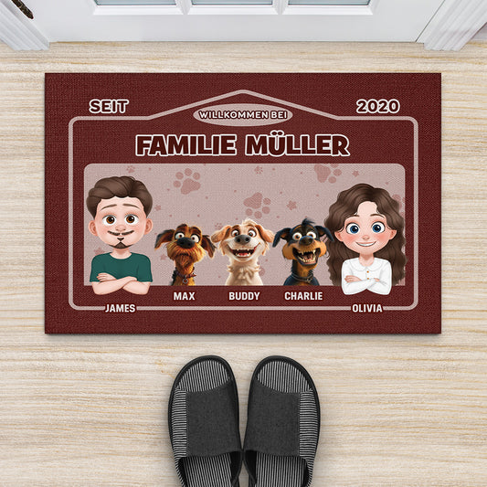4359DGE2 willkommen bei cartoon personalisierte fussmatte familie mit hund_ 4359DKQ5C_953b0c4c c2c8 46c1 916d a98a33c38251