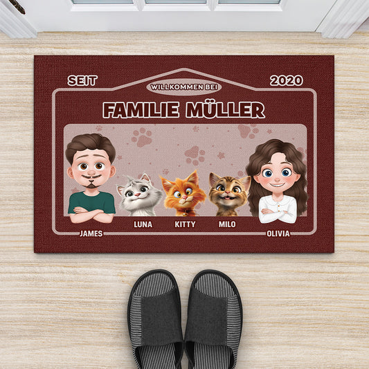 4359DGE2 willkommen bei cartoon personalisierte fussmatte familie mit katzen 4359DKQ5D_8bb1f19e f715 4a37 9e6f c7a79413c6b0