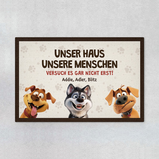 4438DGE1 unser haus unsere menschen lustige fussmatte hund personalisieren_ 4438D