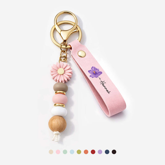 4541MGE1 name _ blume personalisiertes geschenk garten uv druck daisy schlusselanhanger perlen mamaoma 4541mjslta