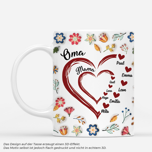 4590MGE1 3d druck effekt oma mama kinder herzen blumen personalisierte tasse oma mama 4590M3N7A
