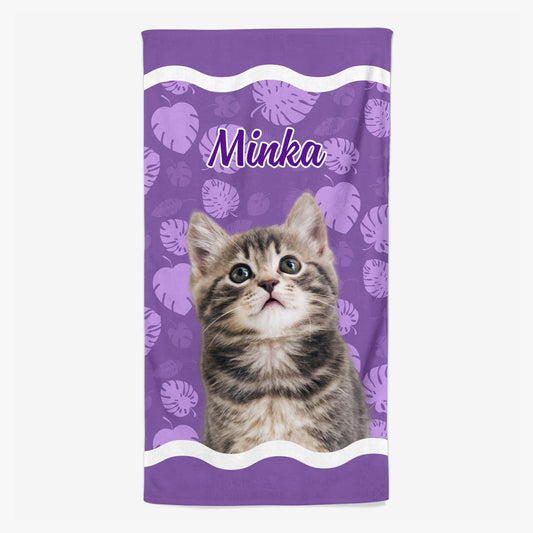 4630BGE1 katzen mit blattern personalisiertes strandtuch_ katzen mit foto 4630BTM5D