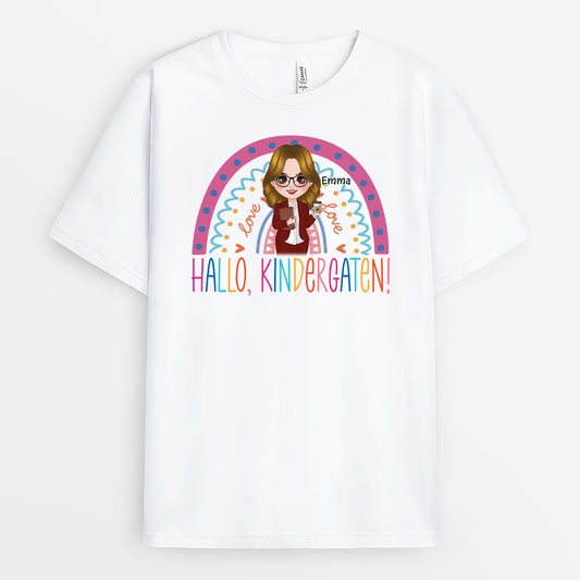 4983AGE1 hallo kindergarten klasse regenbogen personalisiertes lehrerin t shirt_ 4983ATM0T