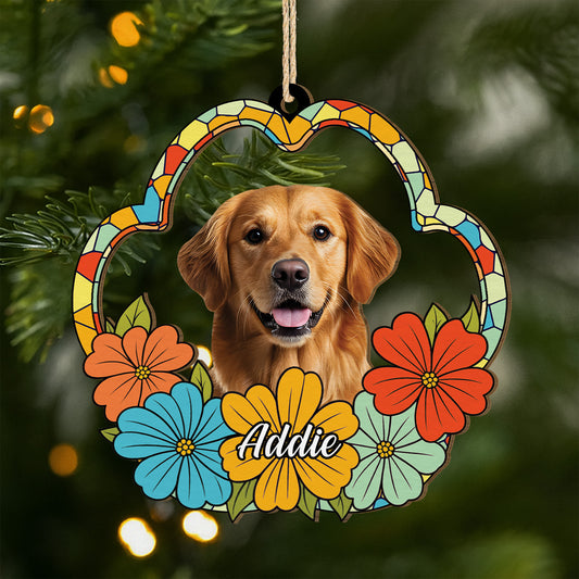 5542OGE1 hund blumen personalisierte 1 schicht holz ornamente mit foto 5542O8LMC