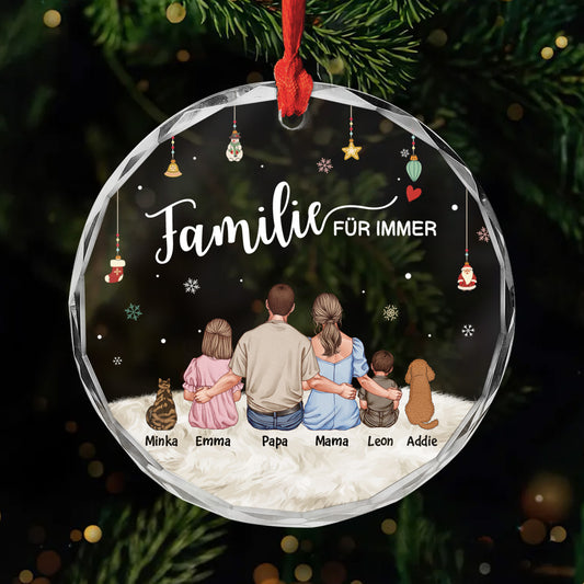 5611OGE1 familie fur immer personalisierter weihnachtsschmuck_ glas familie mit hund katze 5611O8TNI