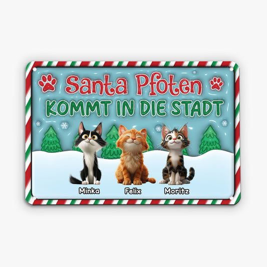 5656EGE2 santa pfoten kommt in die stadt turschild katze personalisiert_ weihnachten 5656ETYAD