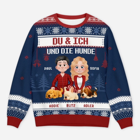 5658WGE1 du ich und die hunde personalisierter weihnachtspullover_ paar 5658W3QMC