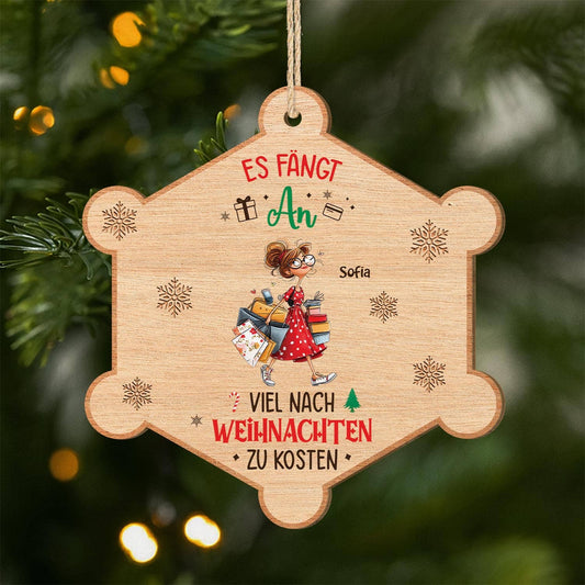 5762OGE1 es fangt an viel nach weihnachten zu kosten schnappchenjagerin personalisierte 1 schicht holz ornamente frauen 5762OTZCA