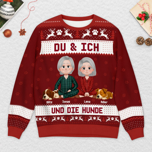 5766WGE2 du ich und die hunde weihnachtspullover hund personalisiert_ paar cartoon 5766WKLZC